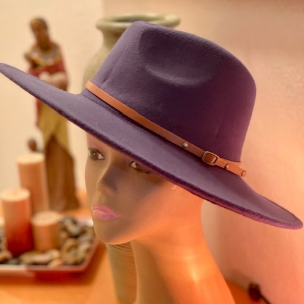 Blue Wide Brim Hat with Black & Tan Belt